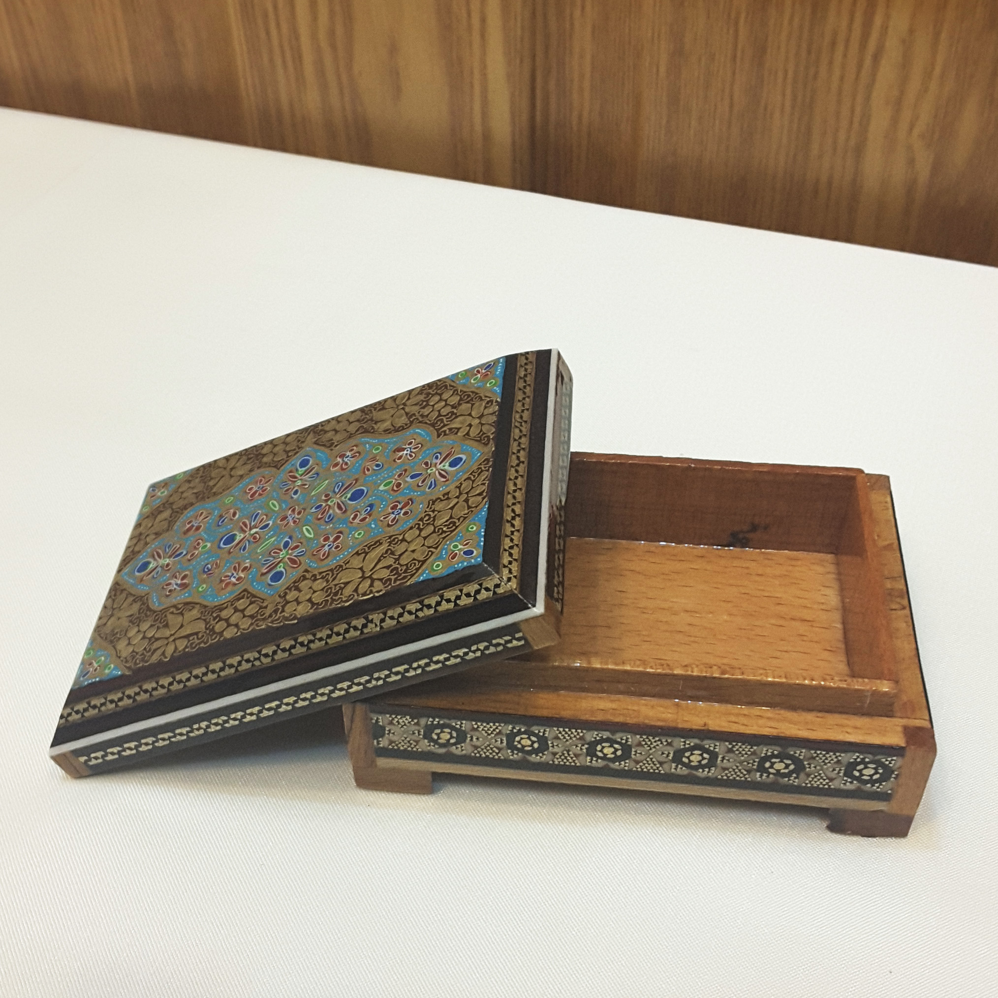Persian Inlayed Handicraft Khatam Box With Eslimi Miniature 11 Cm Taha Handicraft Shop